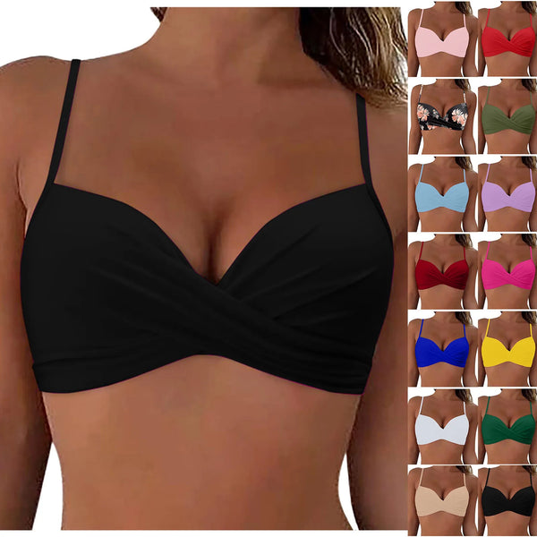 Women Lace Up Swimwear Tops Underwire Full Coverage Bikini Top Push Up Swim Crop Top Tie Back Matching Men And Women Swimsuits