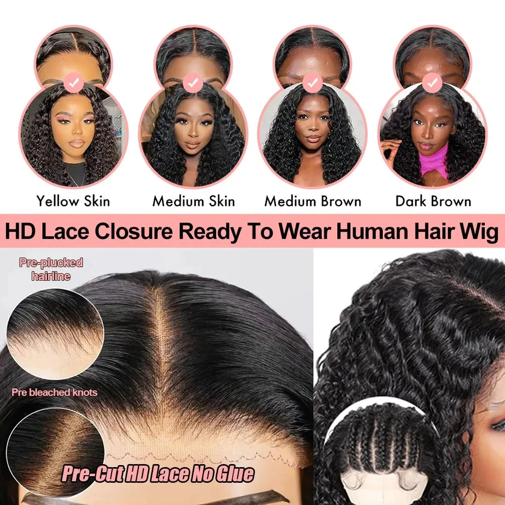 40 Inch Deep Wave Glueless Wigs 13x4 13x6 Hd Transparent Lace Front Wigs Water Wave Lace Frontal Hair Wigs Curly Human Hair Wigs