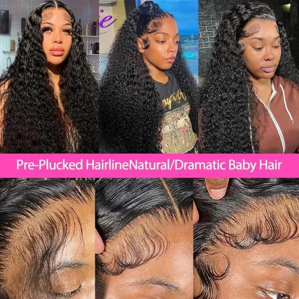 13X6 Hd Lace Frontal Wig Deep Wave Human Hair Wigs Highlight Lace Front Wigs Brazilian 100% Natural Black 230 Density 30 40 Inch