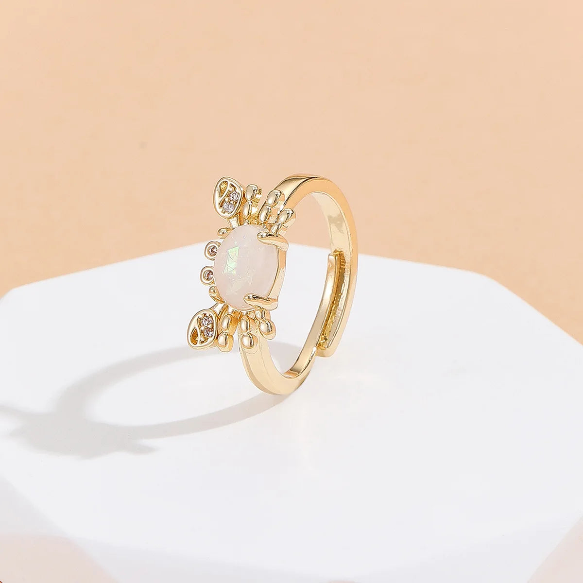 Exquisite Mini Cute Crab Rings Moon Stone Adjustable Personalized Ring Women's Party Holiday Gift Jewelry Accessories