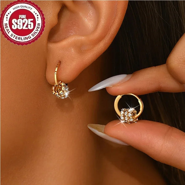 925 Sterling Silver Gold Plated Huggie Hoop Earrings Dainty Sparkling CZ Cluster Design Hypoallergenic Elegant Jewelry for Women