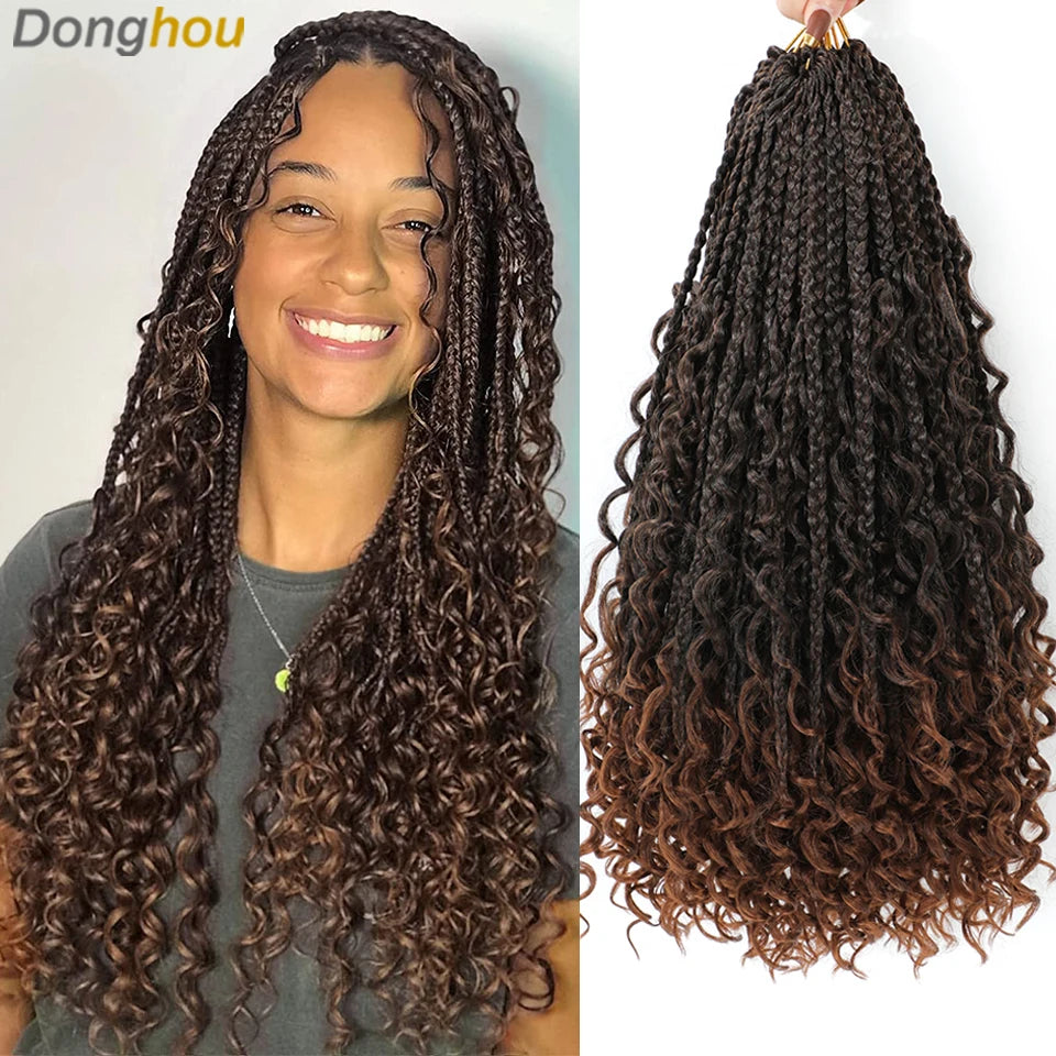 14 18 24 Inch Boho Box Braids Crochet Braids Curly Ends 1B 30 27 #4 Bug 8 Colors Ombre Goddess Bohemian Box Braids Crochet Hair