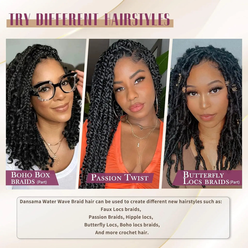 18“Passion Twist Hair 8Packs Freetress Water Wave Crochet Hair Synthetic Braiding Hair for Boho Locs, Faux Locs, Butterfly Style