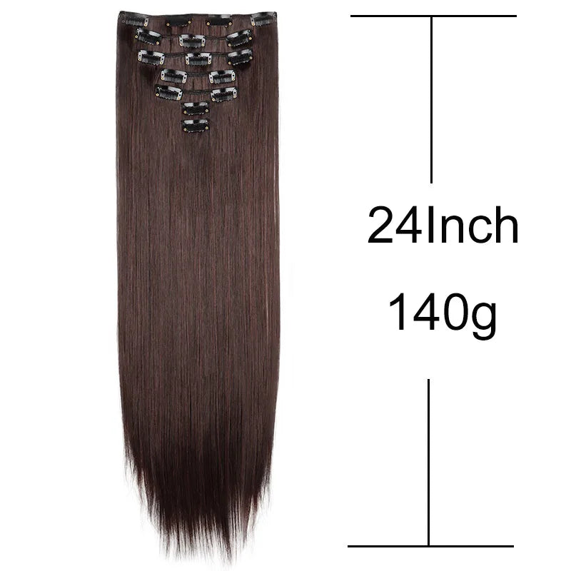 WIGSIN 24Inch Synthetic 7Pcs/set Long Straight Hair Extension 16Clips Hairstyle Black Blonde Hairpiece for Women