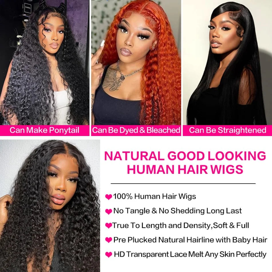 13X6 Hd Lace Frontal Wig Deep Wave Human Hair Wigs Brazilian Wigs Original Curly Lace Front Wig 230 Density For Women 30 40 Inch