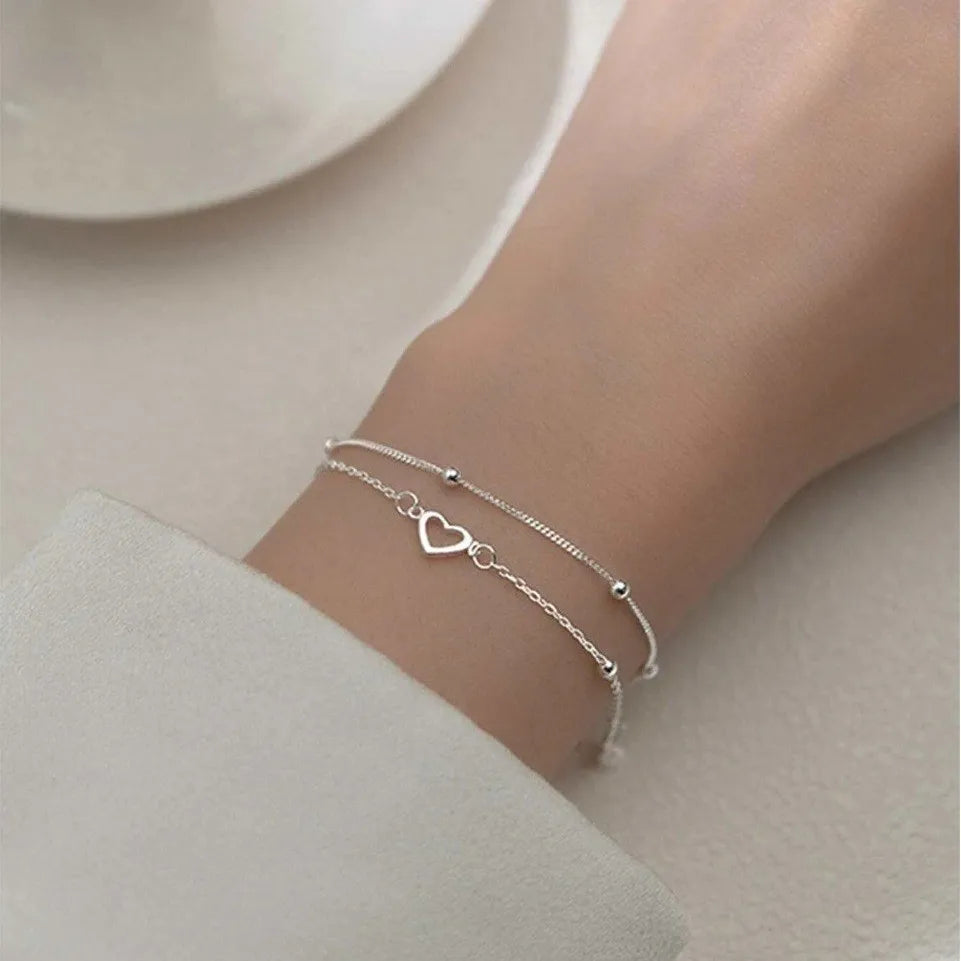 Love Heart Bracelets for Women  Double Layer Matching Chain Bracelet Jewelry Gift