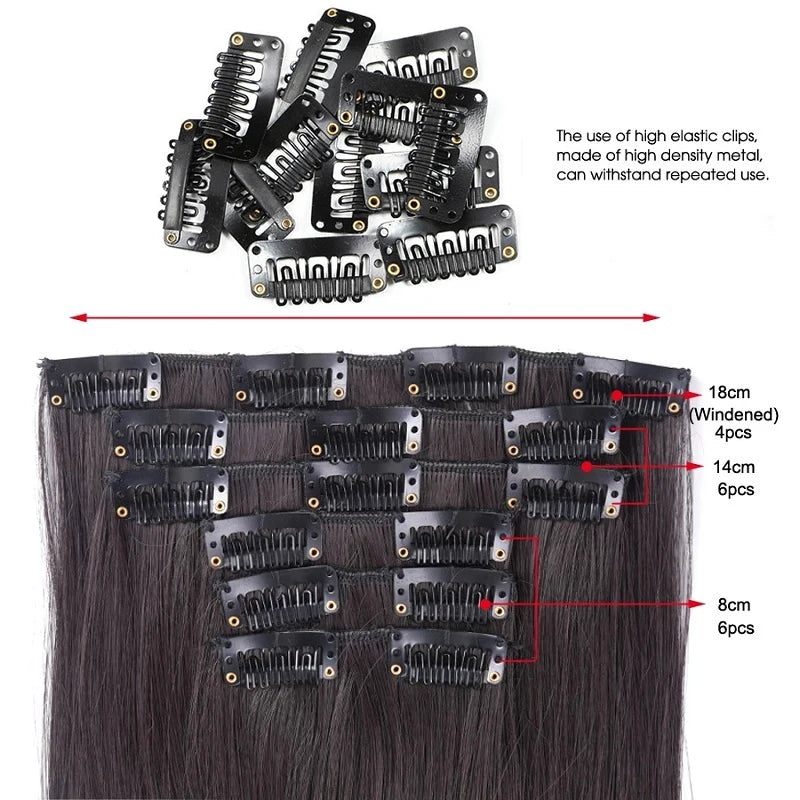 WIGSIN 6Pieces/Set Synthetic 24Inch Long Straight Hair Extension Silky Hairpiece for Women