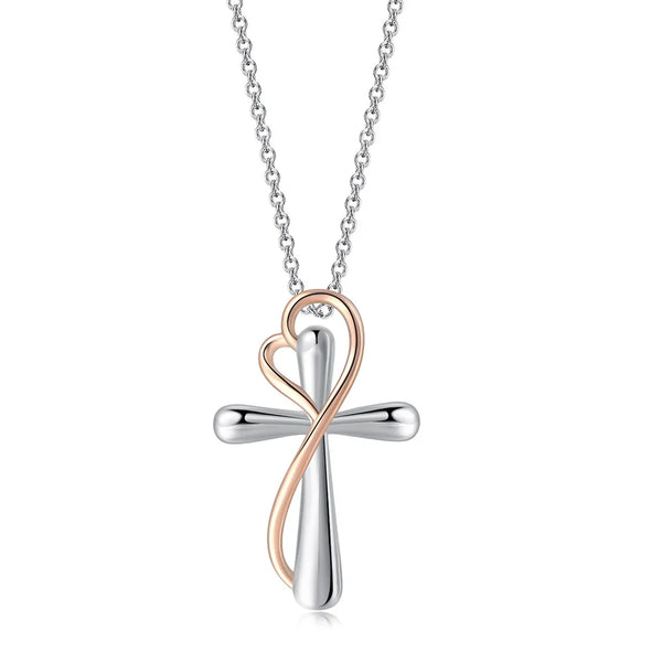 Heart Cross Pendant Necklace For Women Aesthetic Double Color Women's Choker Cross Chain Necklaces Christmas Gift Jewelry N231