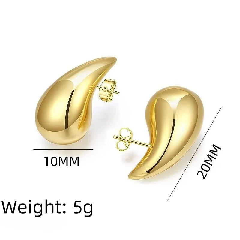 925 Sterling Silver 18K Gold Plated Chunky Dome Water Drop Earring for Women Vintage Glossy Thick Teardrop Hoop Earrings Jewelry