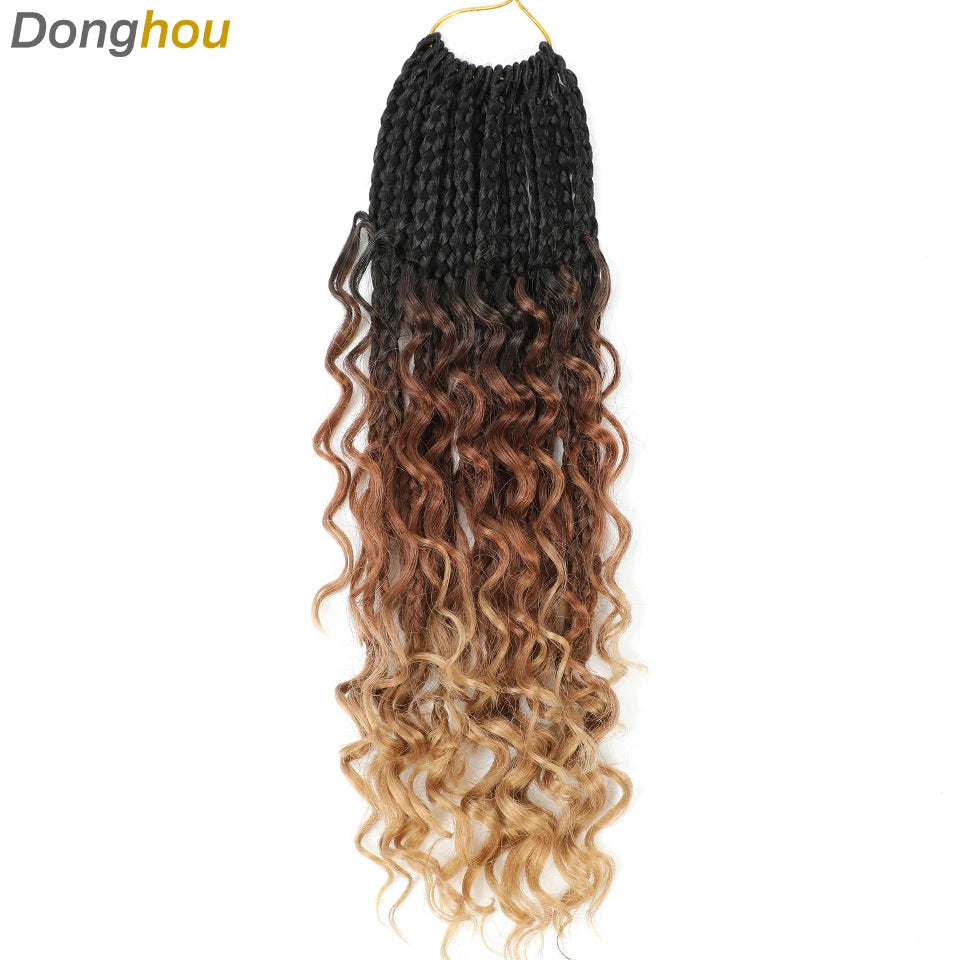 14 18 24 Inch Boho Box Braids Crochet Braids Curly Ends 1B 30 27 #4 Bug 8 Colors Ombre Goddess Bohemian Box Braids Crochet Hair