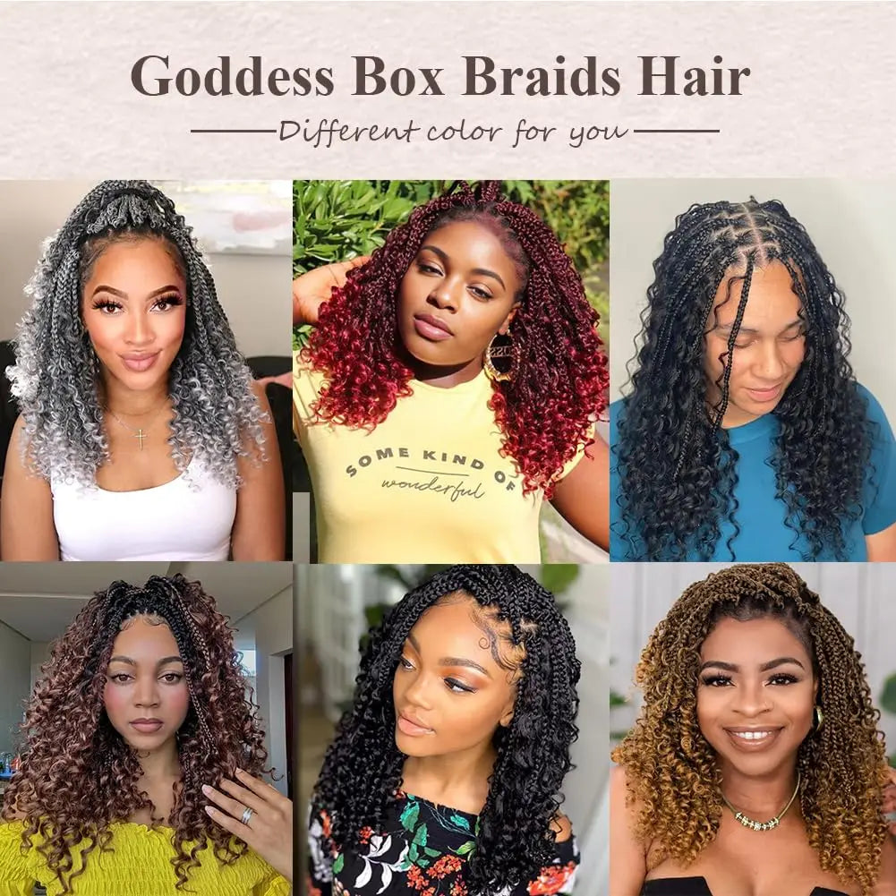 Goddess Boho Box Braids Crochet Hair With Curly Ends 1PCS Synthetic Pre Looped Crochet Box Braiding Hair Extensions for Women