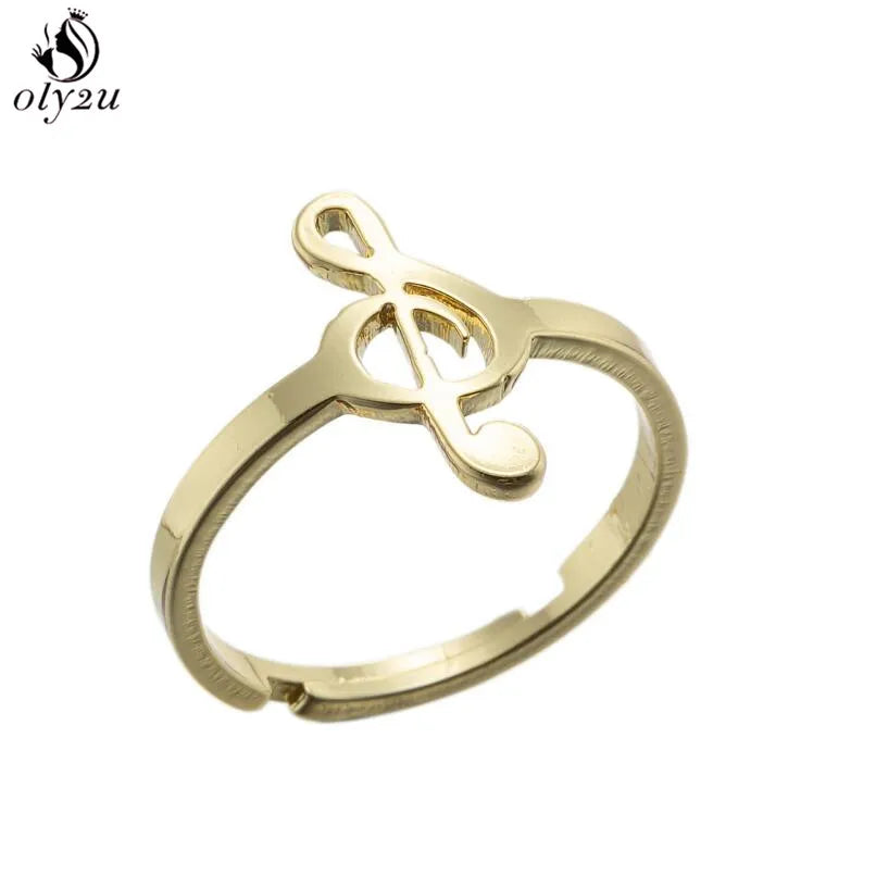 Musical Note Stainless Steel Ring for Women Adjustable Fashion Jewelry Femme Music Party Instrument Rings Accessory