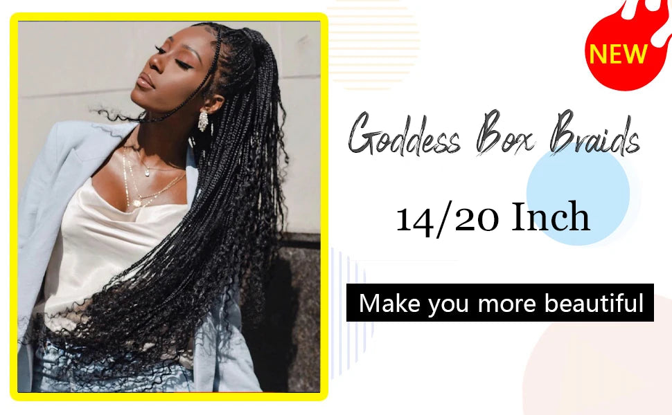 Synthetic Goddess Box Braids Crochet Hair With Curly Ends, Pre Looped Bohomian Crochet Box Braiding Hair Extensions for Women