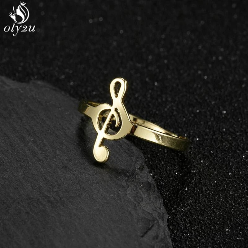 Musical Note Stainless Steel Ring for Women Adjustable Fashion Jewelry Femme Music Party Instrument Rings Accessory