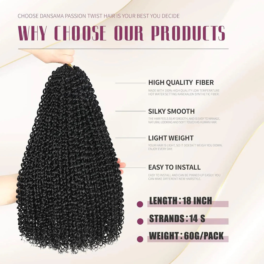 18“Passion Twist Hair 8Packs Freetress Water Wave Crochet Hair Synthetic Braiding Hair for Boho Locs, Faux Locs, Butterfly Style