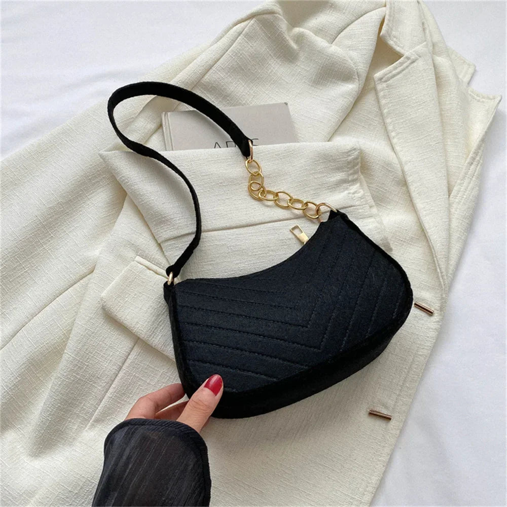 Women's Mini Felt Shoulder Bag - Ergonomic Underarm Saddlebag Purse Shoulder Pouch Simple Light Weigh Underarm Bag