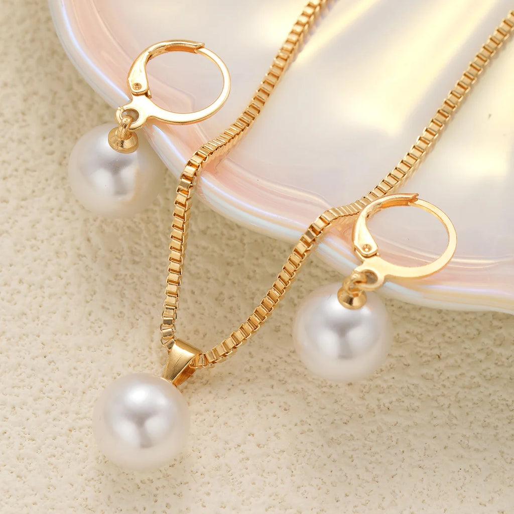 Fashion Pearl Jewelry Set For Women Dangle Earrings Pendant Necklace Simple Dainty Daily Wear Outfit  Party Accessories