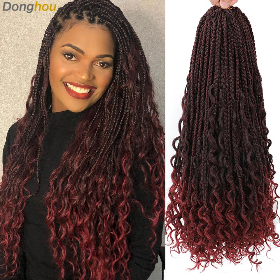 14 18 24 Inch Boho Box Braids Crochet Braids Curly Ends 1B 30 27 #4 Bug 8 Colors Ombre Goddess Bohemian Box Braids Crochet Hair