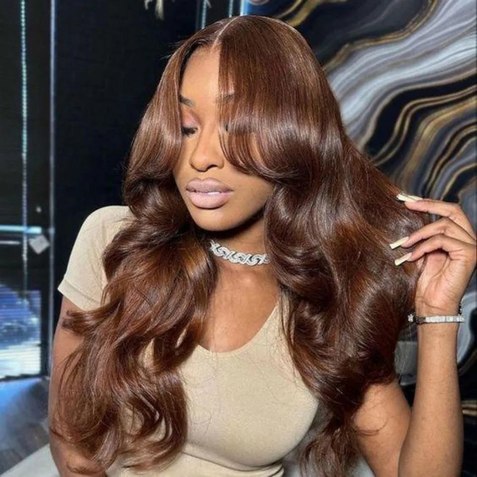 13X6 Hd Lace Frontal Wig Chocolate Brown Human Hair Wigs Body Wave Lace Front Wigs Pre Plucked Brazilian For Black Women 30 Inch