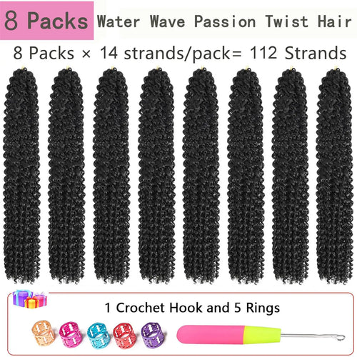 18“Passion Twist Hair 8Packs Freetress Water Wave Crochet Hair Synthetic Braiding Hair for Boho Locs, Faux Locs, Butterfly Style