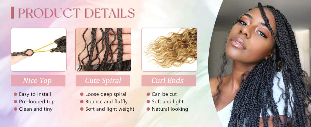 Goddess Boho Box Braids Crochet Hair With Curly Ends 1PCS Synthetic Pre Looped Crochet Box Braiding Hair Extensions for Women