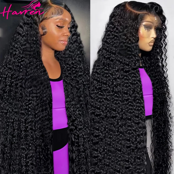 Deep Wave Frontal Wig Transparent 13x4 13x6 HD Lace Frontal Human Hair Wigs Curly Human Hair Lace Frontal Wigs For Women 40 Inch