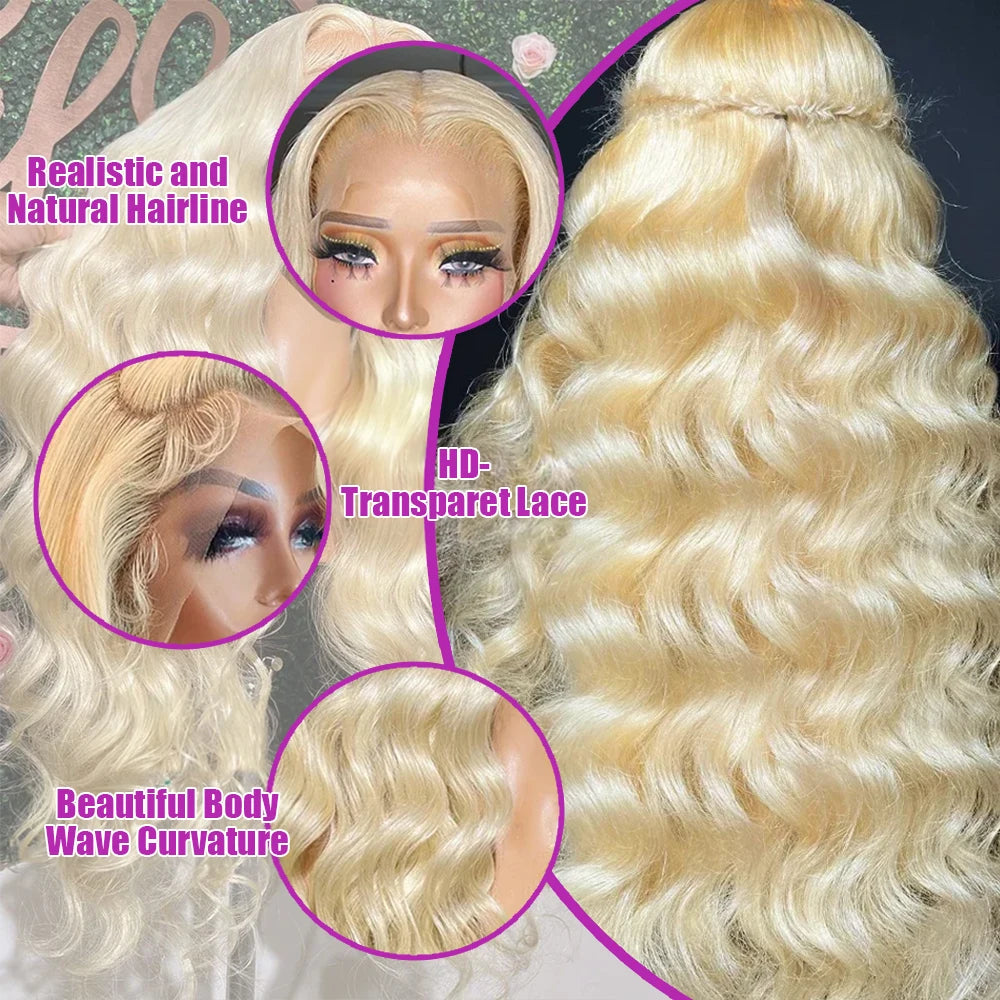40Inch 613 Body Wave Blonde 13x6 Hd Lace Frontal Human Hair Wig Brazilian Color Water Wave Lace Front Wig For Women 250% Density