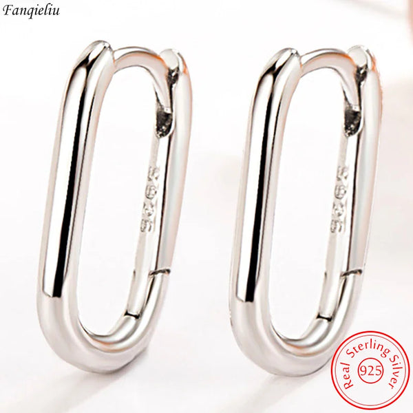 Solid 925 Sterling Silver Woman's Fashion Jewelry New Hoop Earrings FQL23622