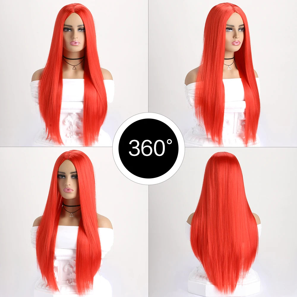 26Inch Colour Wig Long Straight Synthetic Wig for Women Fashion Wig for for Daily Halloween   Costume Party Cosplay ﻿