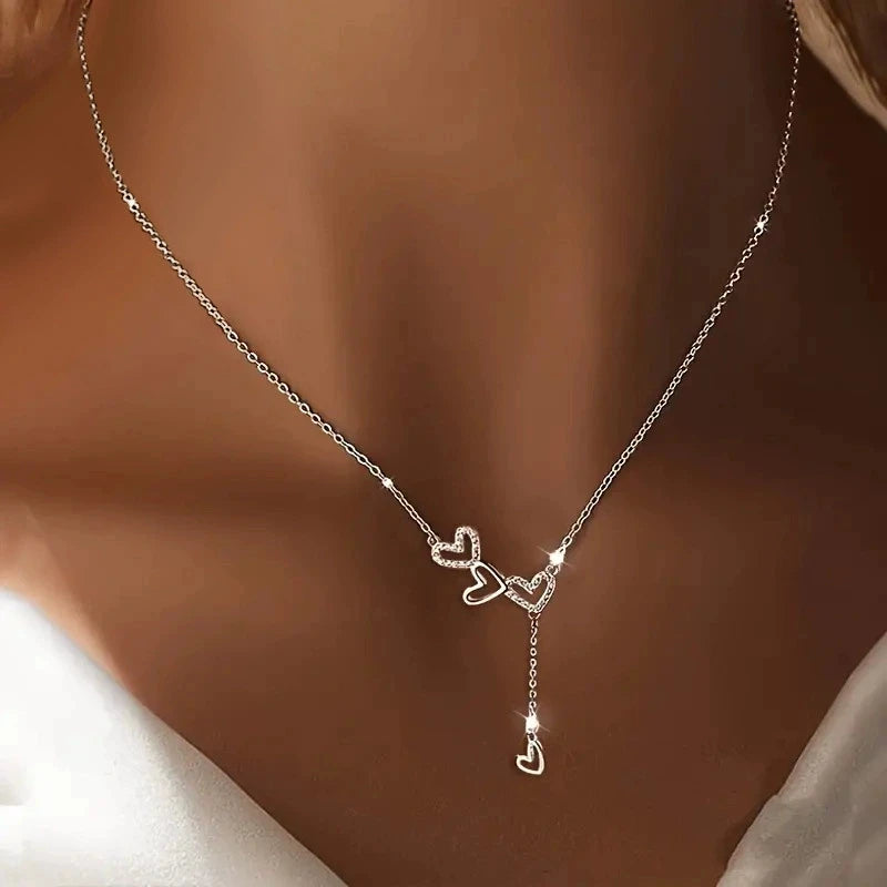 Minimalist Zircon Heart-Shaped Pendant Necklace for Women Thin Chain Hollow Love Personalized Fashionable Women's Necklace