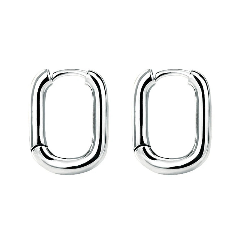 Solid 925 Sterling Silver Woman's Fashion Jewelry New Hoop Earrings FQL23622