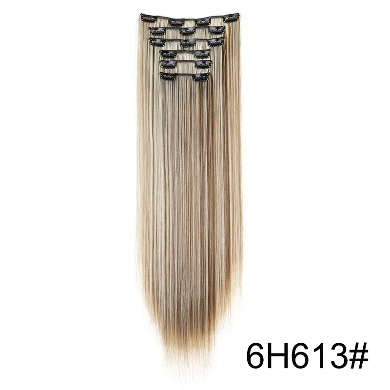 WIGSIN 6Pieces/Set Synthetic 24Inch Long Straight Hair Extension Silky Hairpiece for Women