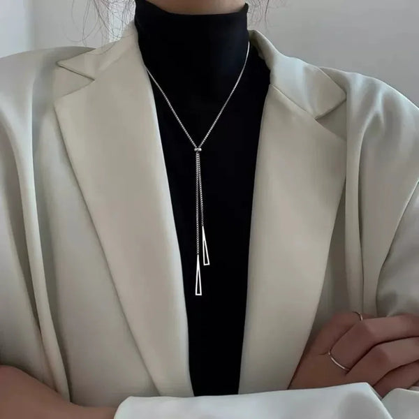 New Simple Charm Y Lariat Metal Style Silvery Golden Triangle Pendant Necklace for Women Boho Minimalist Fashion Jewelry Gifts